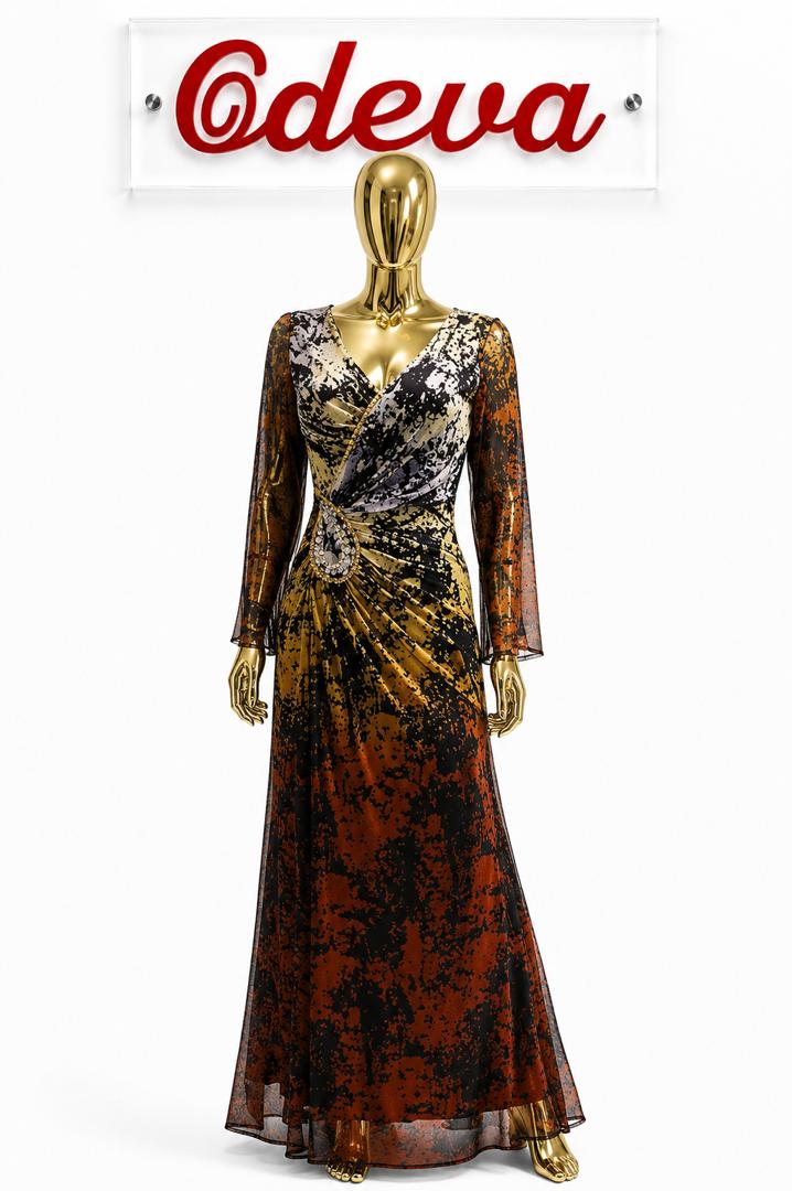 Lycra gown with side pleat and v-neck